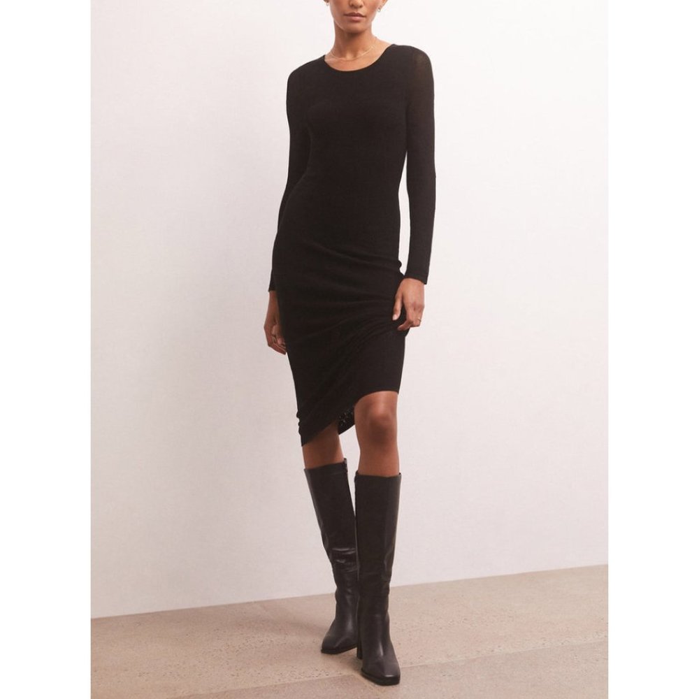 🏷️NWT Z Supply Liza Sweater Mesh Midi Dress In Black - Size Small